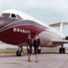 Two Braniff stewardesses show off one of the company’s new BAC One-Eleven jets prior to delivery from Hurn. The aircraft’s livery and the women’s uniforms show the pre-Mary Wells look